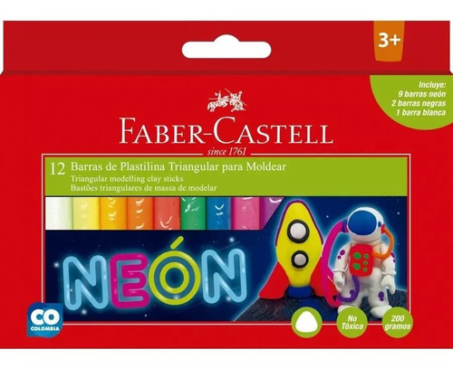 Plasticina Triangular Jumbo Neon 12 Colores Faber-castell