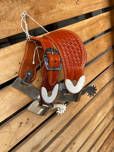 Par de espuelas de acero inoxidable, correa Havana Luxury para caballos de doma clásica
