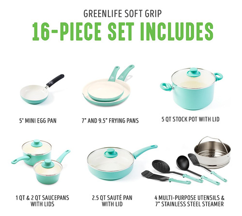 Set De Ollas Greenlife, Revestimiento Antiadherente, 16 P