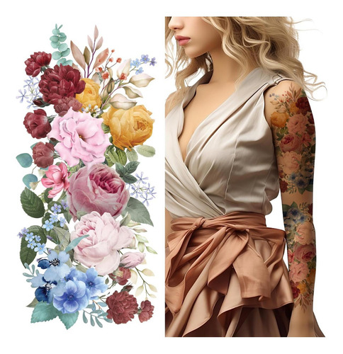 Supperb Tatuajes Temporales - Ramo De Rosas De Acuarela Colo