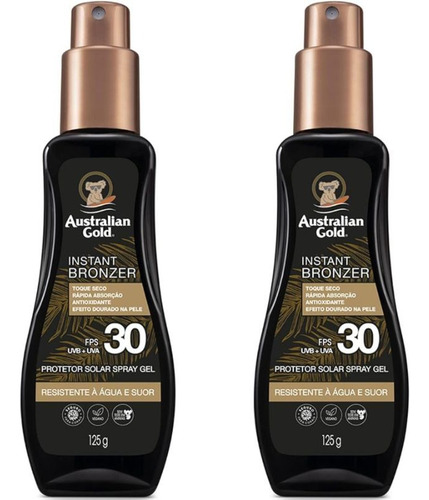 2 Protetores Solares Spray Gel Fps 30 Instant Bronzer 125g