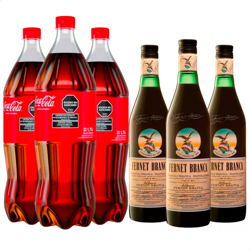 Combo Fernet Branca X3 + Coca Cola Original X3 - 01mercado