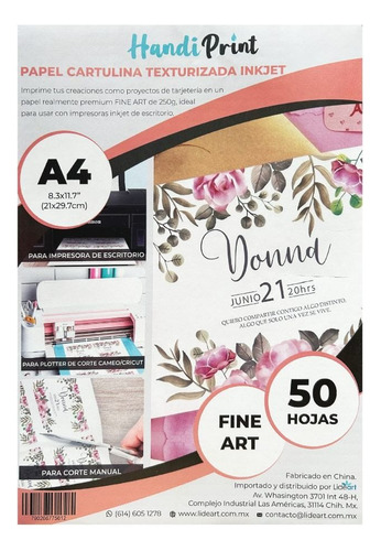 Cartulina Blanca Text Inkjet Fine Art A4*50 Handi Print Color Blanco