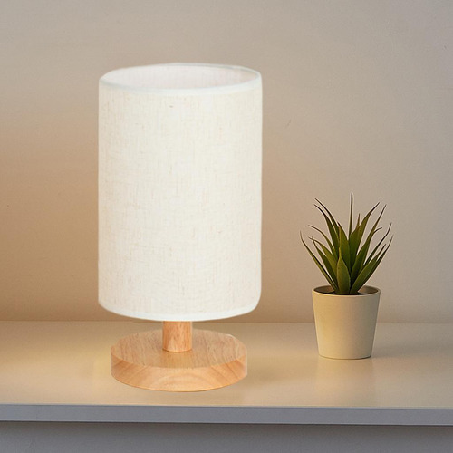 Lámpara De Mesita De Noche Base De Madera Luz De Noche Led