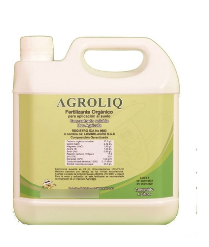 Imagen 1 de 1 de Agroliq Bio Fertilizante (galón X 4 Litros)