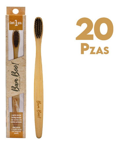 20 Pack Cepillo De Dientes Bambú Cerdas De Carbón Activado