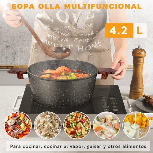 Olla Alta Antiadherente 24 Cm Con Tapa De Vidrio 4.2 Litros
