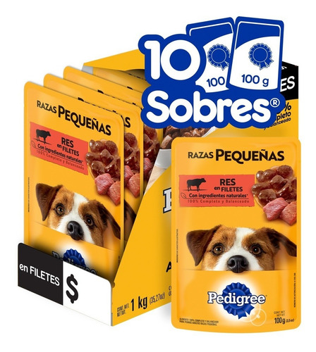 Imagen 1 de 6 de Pedigree Alimento Húmedo Raza Pequeña Res Filetes 10 Sobres
