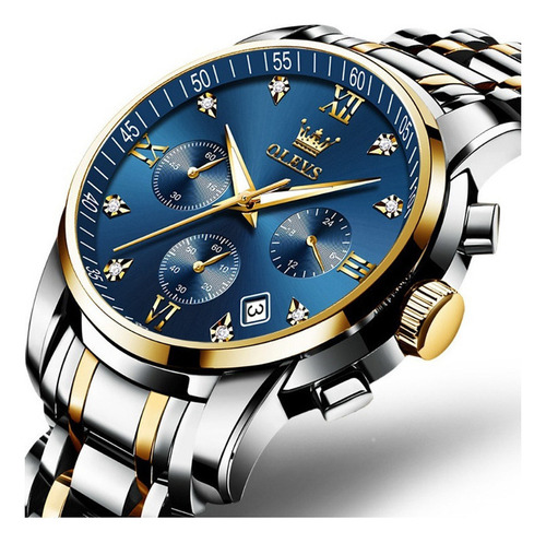 Relojes De Cuarzo Luminosos Inoxidables Para Hombre Fondo Silver Gold Blue