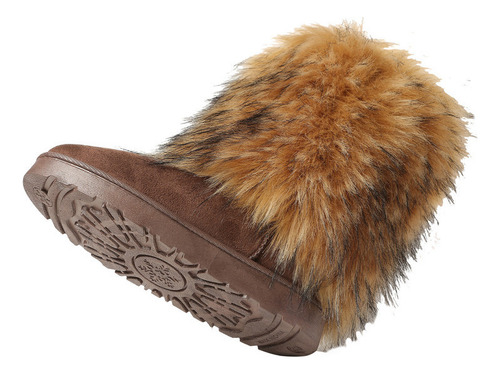 Botas Peludas Cano Médio Com Sola De Neve Em Imitação Pele