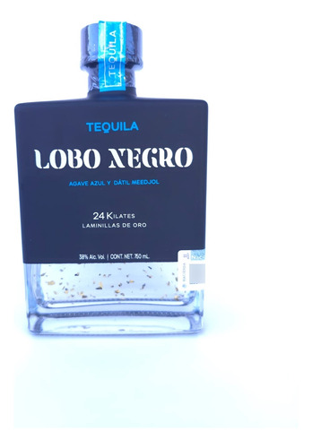 Tequila Lobo Negro 750 Ml, 24 Kilates, Laminillas De Oro.