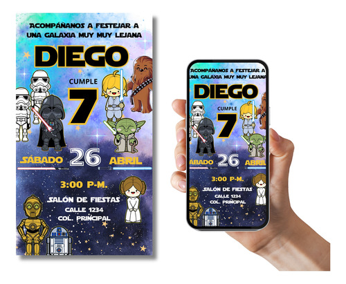 Invitación Digital Star Wars Personalizada Star Wars