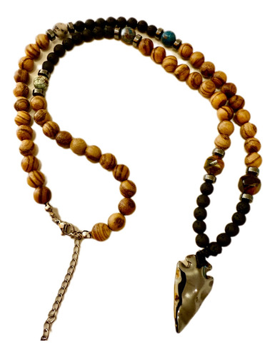 Collar Ónix Y Piedra Volcánica, Punta De Flecha Hematita Marrón