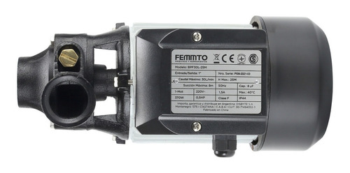 Imagen 4 de 5 de Bomba De Agua Periferica Femmto Bpf30l-25m 0.5hp Eleva 25mts 30l Min 50hz 220v Black