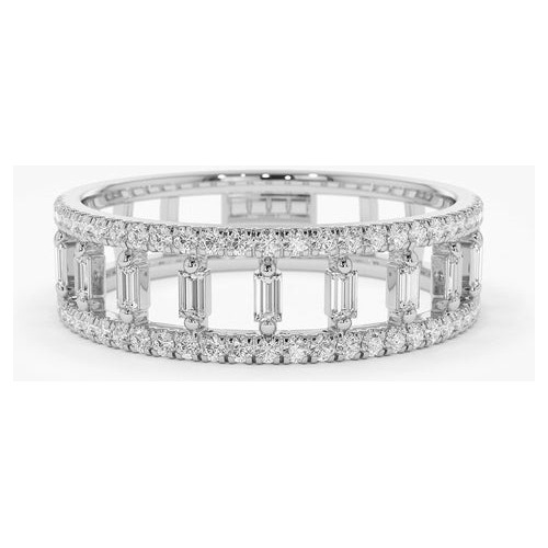 Anel De Dupla Fileira De Diamante Micro Pave Em Ouro 18k