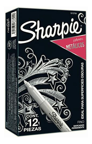 Sharpie 1812784 Marcadores Metálico Plata, 12 Piezas