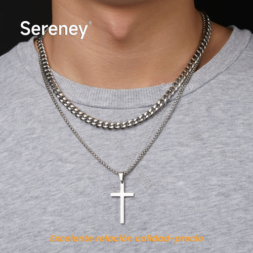 Collar Cruz Cadenas Acero Inoxidable Dijes Hombres Joyeria
