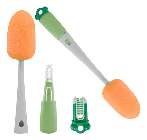 Cepillo Limpiador De Esponja 3 En 1 Slim Company Para Limpieza De Botellas Biberones Termos Botes Color Verde