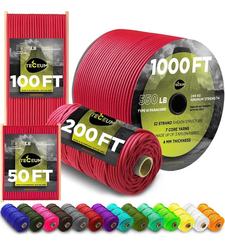 Cuerda Paracord Teceum, Ideal Para Supervivencia, 45 Colores