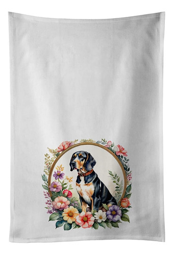 American English Coonhound And Flowers Kitchen Towel Set Of 