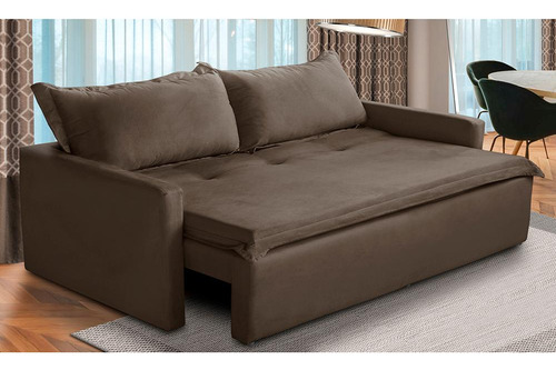 Sofá Sem Caixa Ret Reclinável 1,65m Molas Kiara Suede Marrom