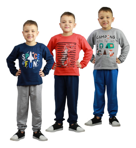 Kit 3 Conjunto Moletom Menino Infantil Gola Careca Masculino