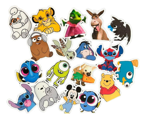 Combos 36 Stickers Disney + Stich Para Termos Mates Compus