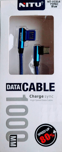 Imagen 2 de 3 de Cable Carga Tipo C Tejido Y Angulos 90° Nitu Carga Rapida