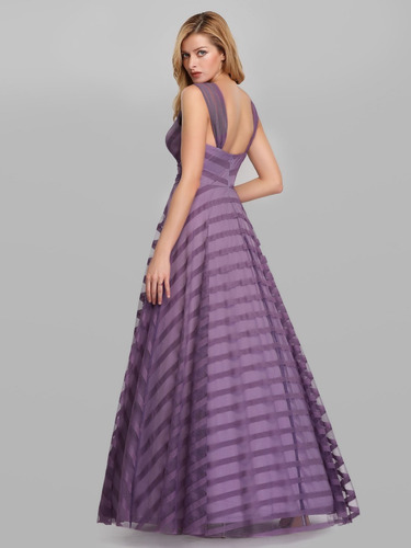 Elegante Vestido Fiesta Largo Tul Lila Importado