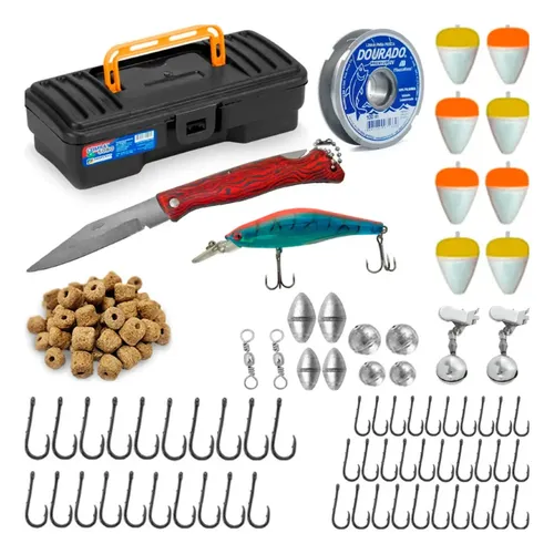 Kit Pesca Completo Anzol Marine Sports Rio Mar Isca Linha 100m
