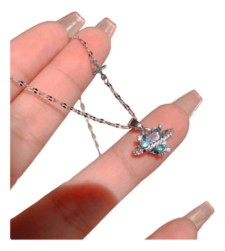 Collar Dije Corazon De Saturno Diamante Agua Imitacion 1x1cm