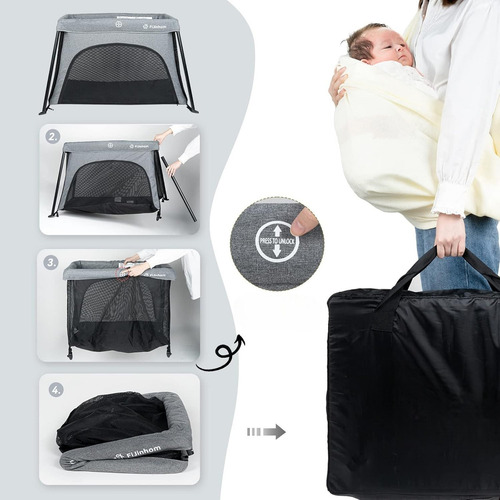 Cuna Corral Viajero Para Bebé Pamo Babe Ligero Y Compacto Color Gris