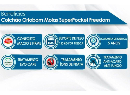 Cama Box Queen: Colchão Molas Ortobom Superpocket Freedom +