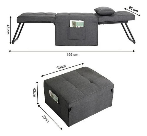 Sillón Sofacama Individual Mainstays 3 En 1 Gris Claro Poliéster