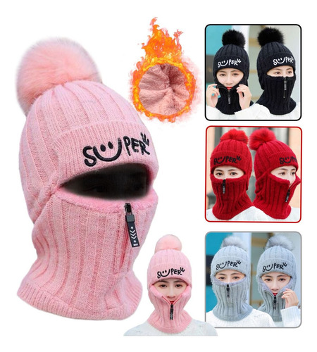 Pasamontaña Gorro Cuello Con Cierre Unisex Doble Polar Frio Rojo Único