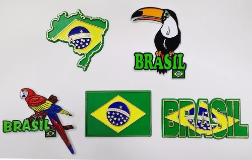 Kit 10 Imãs Geladeira Brasil Bandeiras Mapa Pássaro Souvenir
