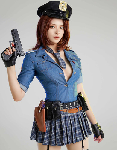 C Disfraz De Cosplay Para Mujer, Top Y Falda De Policía (xl,