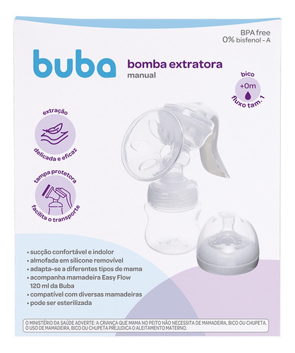 Kit Bomba Tira Leite Manual + 06 Potes De Armazenamento Buba