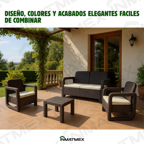 Sala Para Exterior Tipo Rattan Modelo Tulum Inmatmex Estructura Marrón oscuro