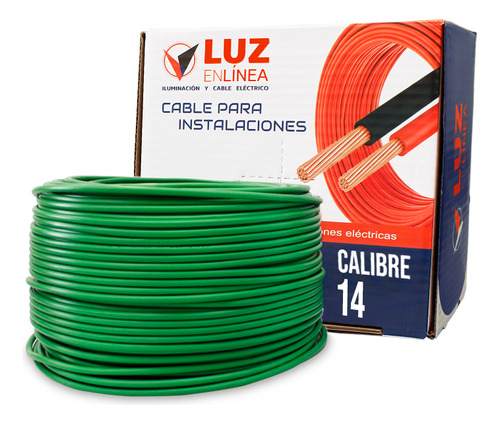 Cable Eléctrico Calibre 14 Thw Cca Verde, Caja Con 50m, Marca Luz En Linea, Modelo Lel-pro14-50v