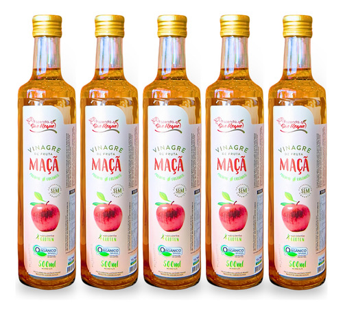 Kit 5 Vinagre De Maçã Orgânico Acidez 4,2% São Roque 500ml