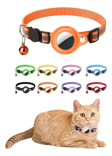 Collar para gatos y perros con funda de guitarra, funda fija para Airtag, color naranja