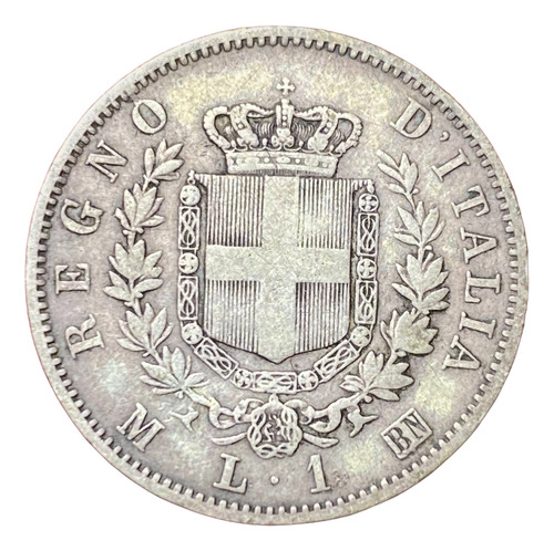 Moneda 1 Lira Italia 1863 Milan Km 5a Plata 0.835 (Usado)