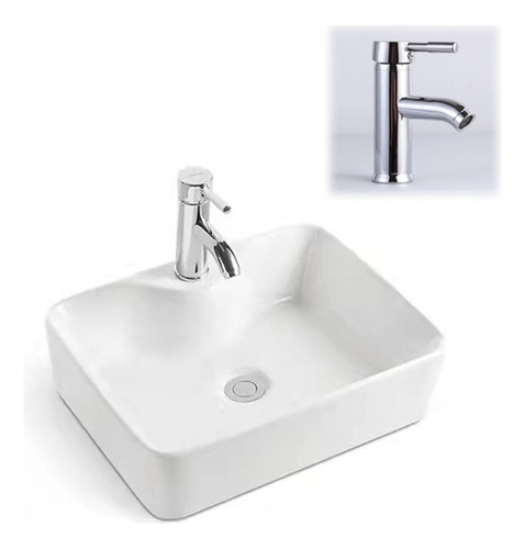 Paquete Lavabo Ovalin Cerámico+llave Lavabo Y Desagüe  Lujo 