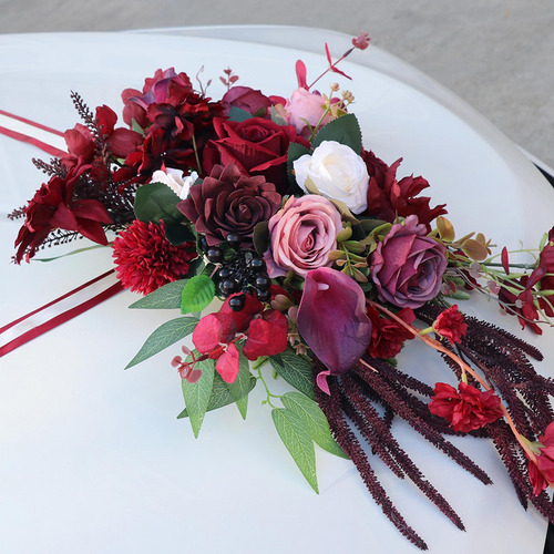 Juego De Decoración Para Coche De Boda, Flores De Rojo