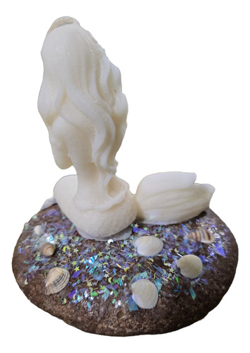 Souvenir Vela Forma Sirena Con Base De Piedra Decoración