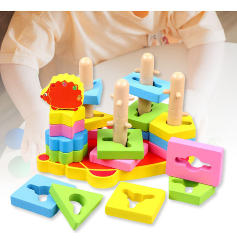 Montessori Forma De Madeira Combinando Blocos De Ouriço