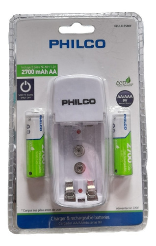 Cargador Pilas Aa/aaa/9v Philco+2pilas Recargables Aa2700mah