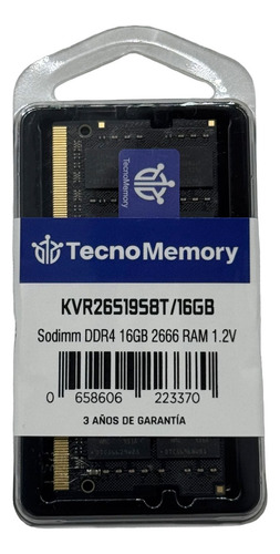 Memoria Ram Tecnomemory Sodimm Ddr4 16gb 2666 Kvr26s19s8t/16
