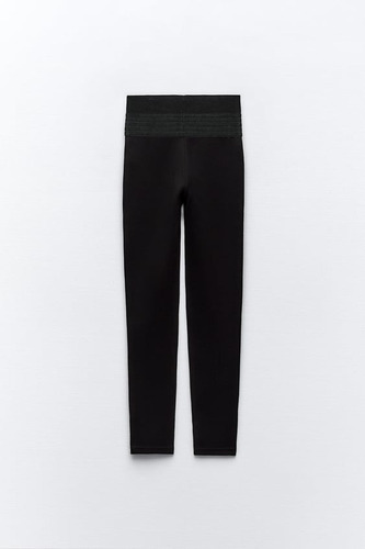 Zara Leggings Corte Alto Negro Dama, Goma Ancha Talla M